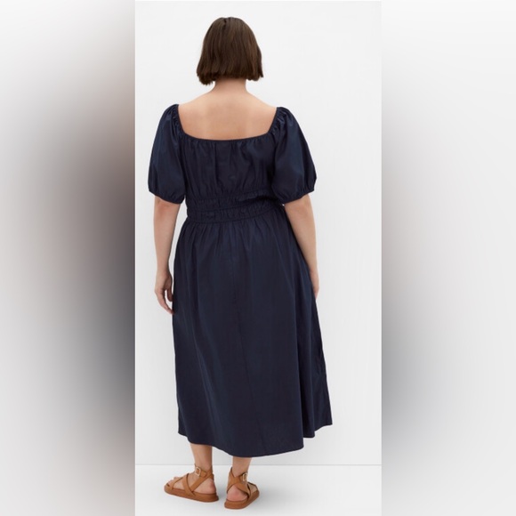 Plus size 16  - navy blue 100% cotton a-line milk maid Peasant Maxi dress - Picture 8 of 9